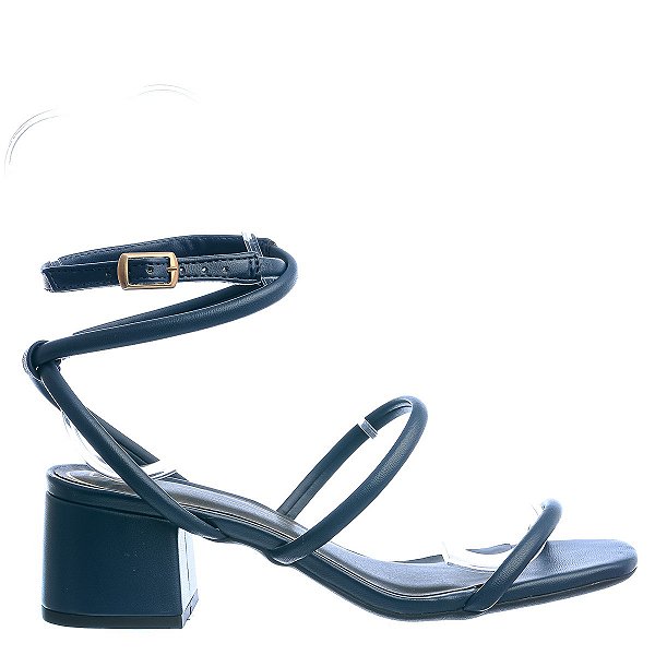 Sandália Feminina Salto Baixo Fivela Offline Azul Marinho