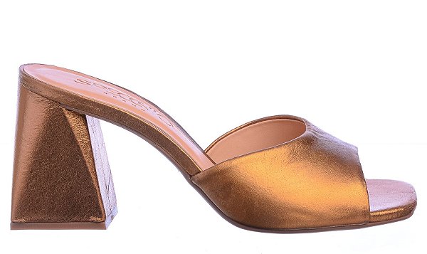 Tamanco Feminino Salto Triângulo Sandra Real Life I Specchio Brand Bronze