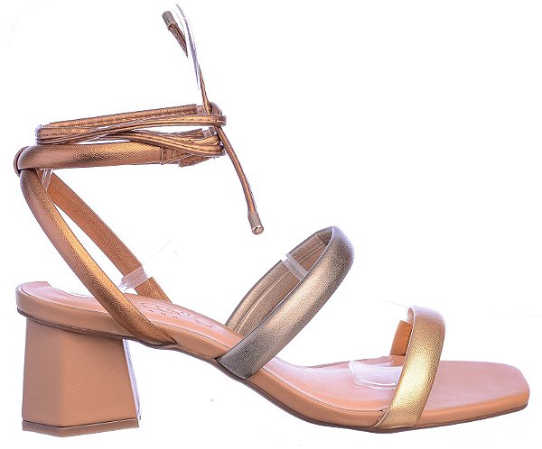 Sandália Feminina Salto Bloco Giovanna Real Life I Specchio Brand Bronze
