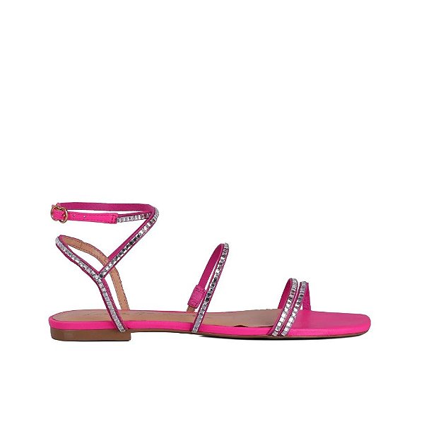 Rasteira Feminina Tiras Finas Cristais Prisma Luiza Barcelos Rosa