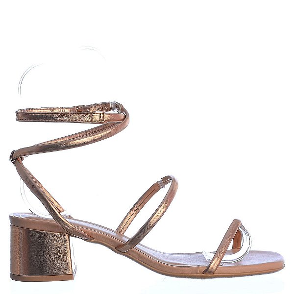 Sandália Feminina Salto Baixo Fivela Offline Rose Gold