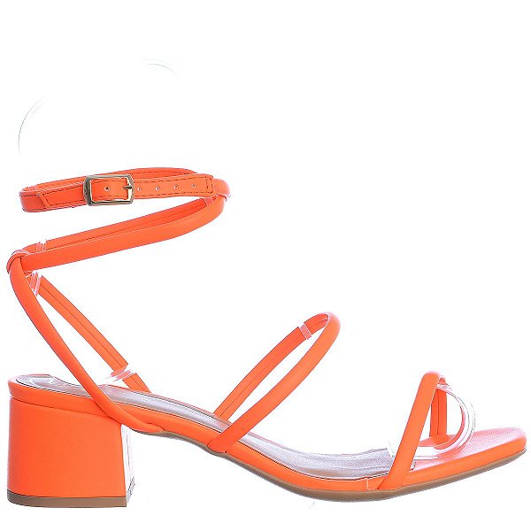 Sandália Feminina Salto Baixo Fivela Offline Laranja Neon