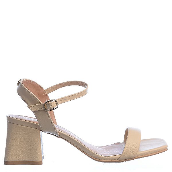 Sandália Feminina Salto Bloco Lisa Offline Off White