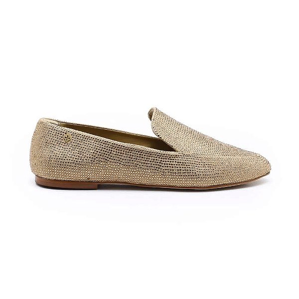 Mocassim Feminino Cravejado Couro Capodarte Dourado