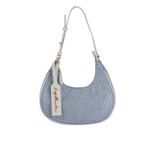 Bolsa Feminina Média Meia Lua Hotfix Luiza Barcelos Azul Jeans