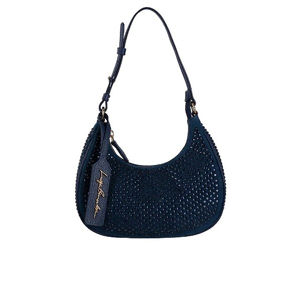 Bolsa Feminina Média Meia Lua Hotfix Prisma Luiza Barcelos Azul Marinho
