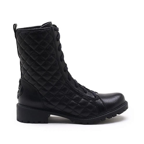 Coturno Feminino Couro Matelasse Capodarte Preto