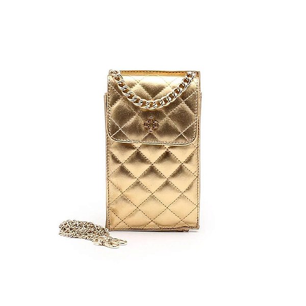 Bolsa Feminina Shoulder Bag Pequena Couro Metalizado Capodarte Dourada