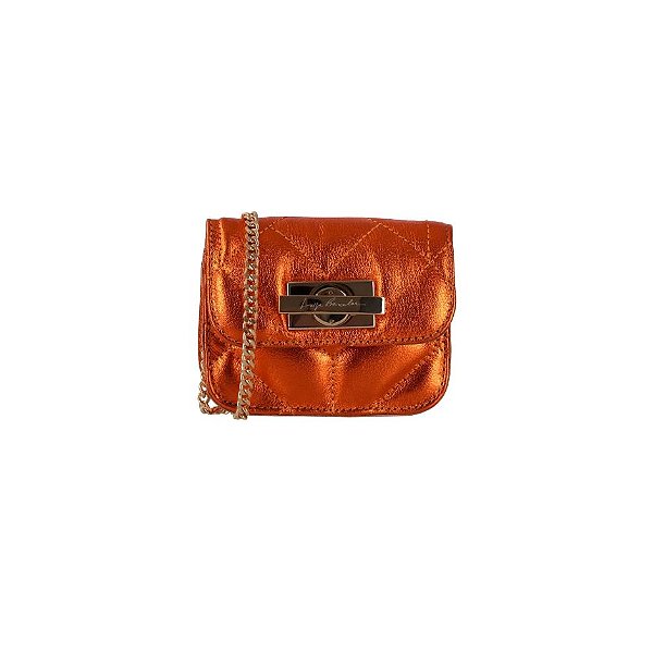 Bolsa Feminina Mini Shoulder Metalizada Prisma Luiza Barcelos Laranja
