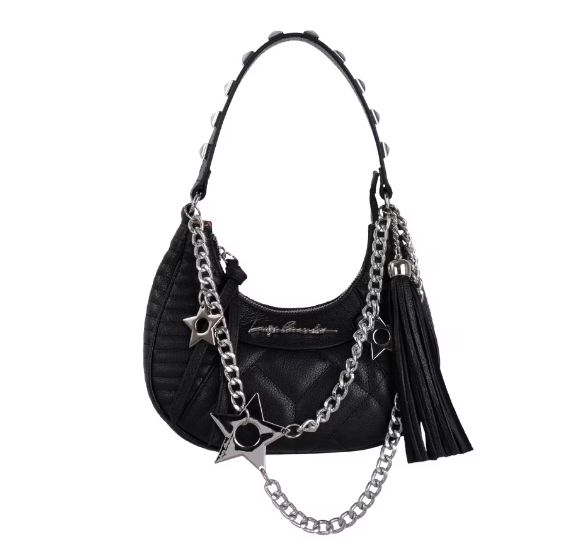Bolsa Feminina Tiracolo Média Meia Lua Rock Luiza Barcelos Preta