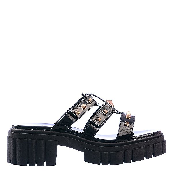 Sandália Feminina Bruna Tratorada Spikes Espelho Meu Specchio Brand Preto