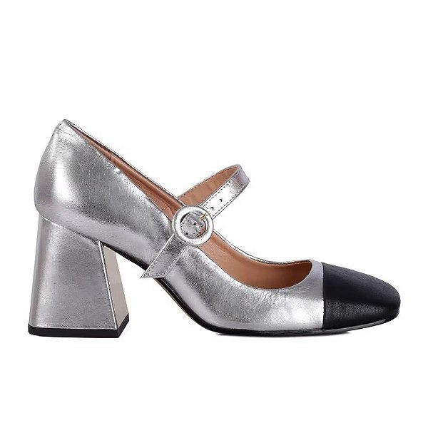 Scarpin Feminino Mary Jane Bico Quadrado Luiza Barcelos Prata