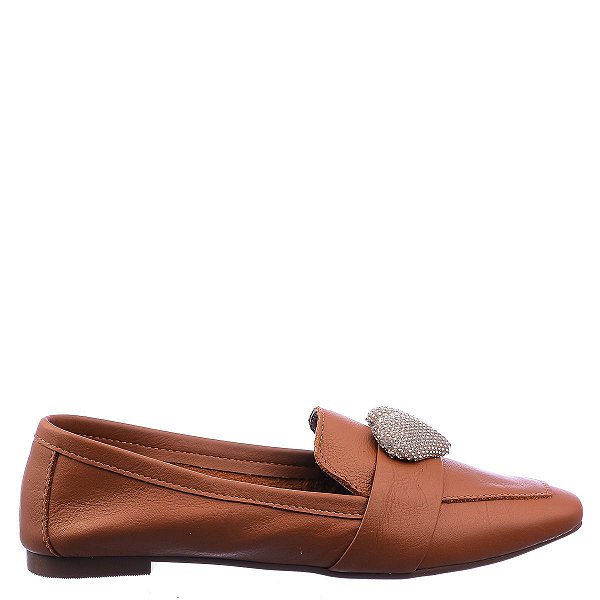 Mocassim Feminino Suelen Coração Strass Like A Shine Specchio Brand Camel