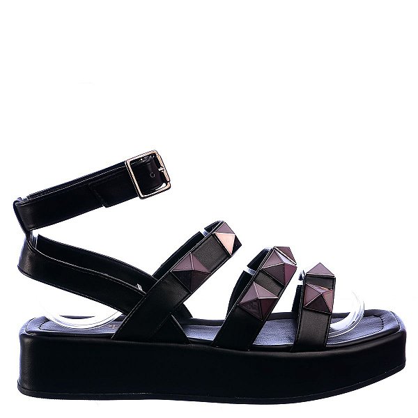 Sandália Feminina FlatForm Marina Spikes Like A Shine Specchio Brand Preto