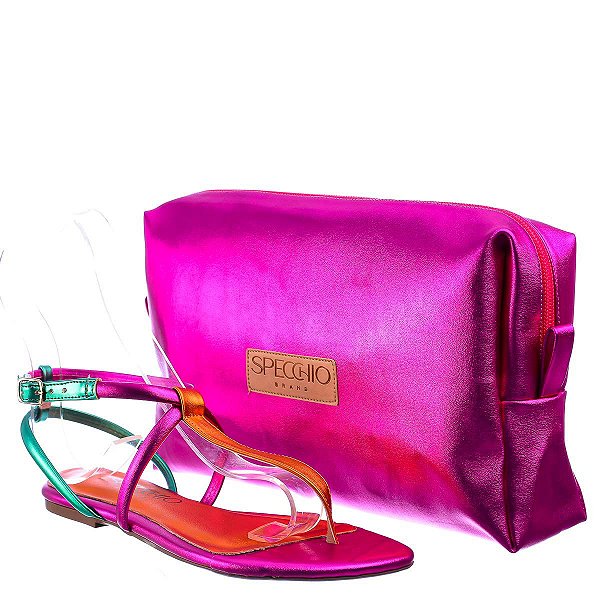 Rasteira Feminina Kelly Tiras Metal Color Like A Shine Specchio Brand Rosa