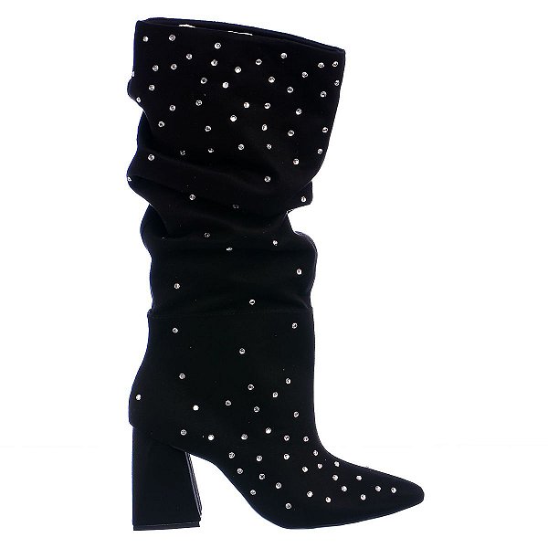 Bota Feminina Duda Cano Alto HotFix Camurça Like A Shine Specchio Brand Preto