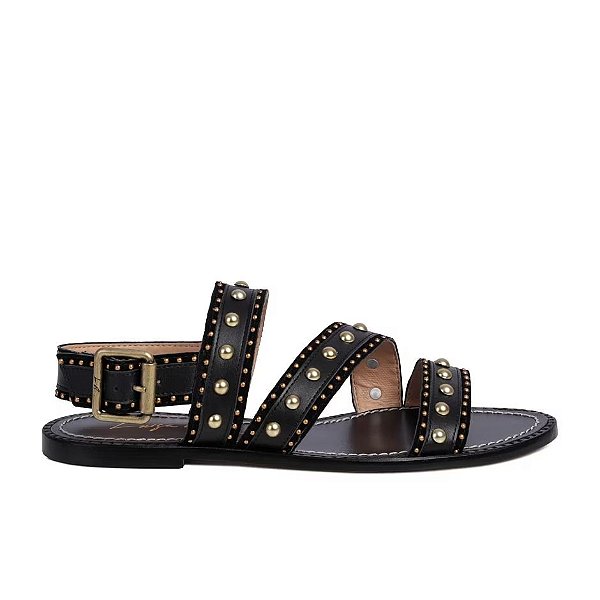 Sandália Feminina Rasteira Rebites Boho Luiza Barcelos Preto