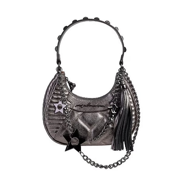 Bolsa Feminina Tiracolo Média Meia Lua Rock Luiza Barcelos Chumbo