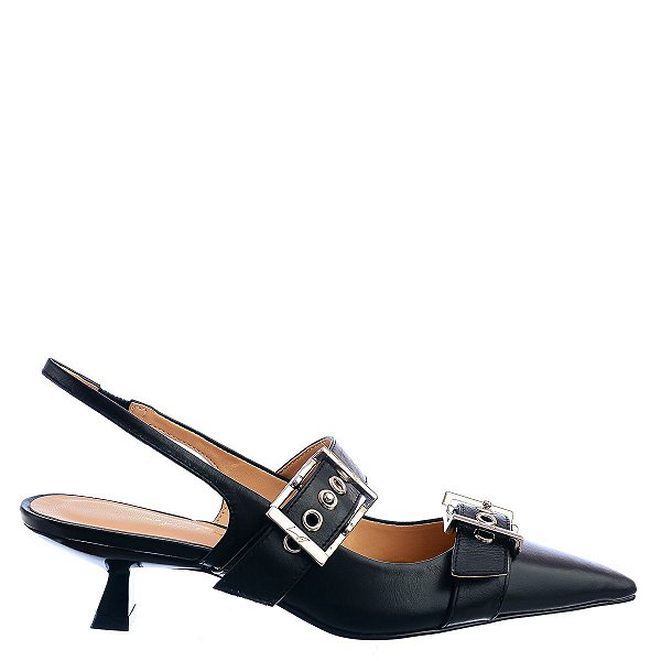 Scarpin Feminino Salto Baixo Duo Fivelas Art Luiza Barcelos Preto