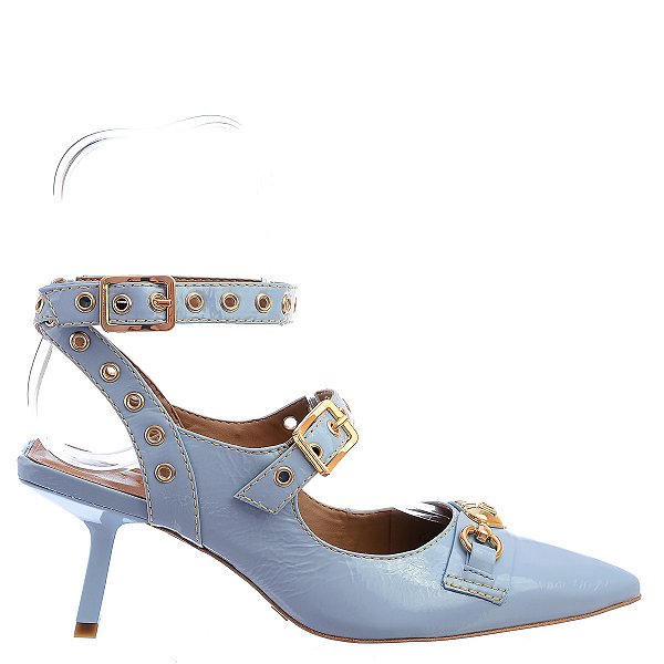 Scarpin Feminino Slingback Belt Ilhós Coração VCZ24 Vicenza Azul