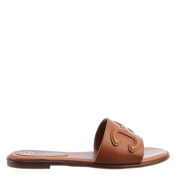 Rasteira Feminina Slide Couro Monograma Capodarte Camel