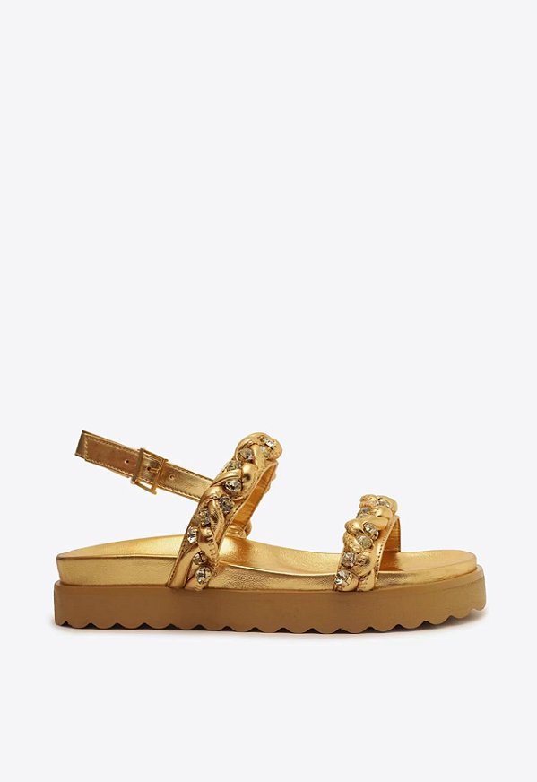 Papete Feminina Metalic Strech Crystal Silhouetes SS24 Schutz Dourada