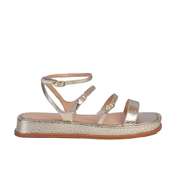 Sandália Feminina Flatform Metal Texturizada Luiza Barcelos Dourada
