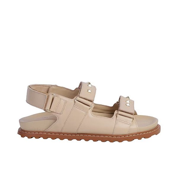 Papete Feminina Flat Spikes Velcro Luiza Barcelos Cappucino