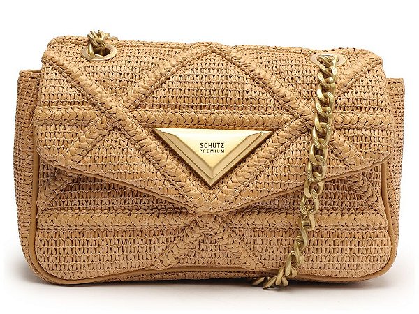 Bolsa Feminina Pequena Palha Tressê Alça Meia Corrente SS24 Schutz Cappuccino