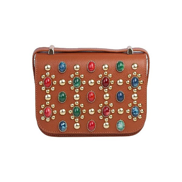 Bolsa Feminina Média Shoulder Pedraria Couro Luiza Barcelos Camel