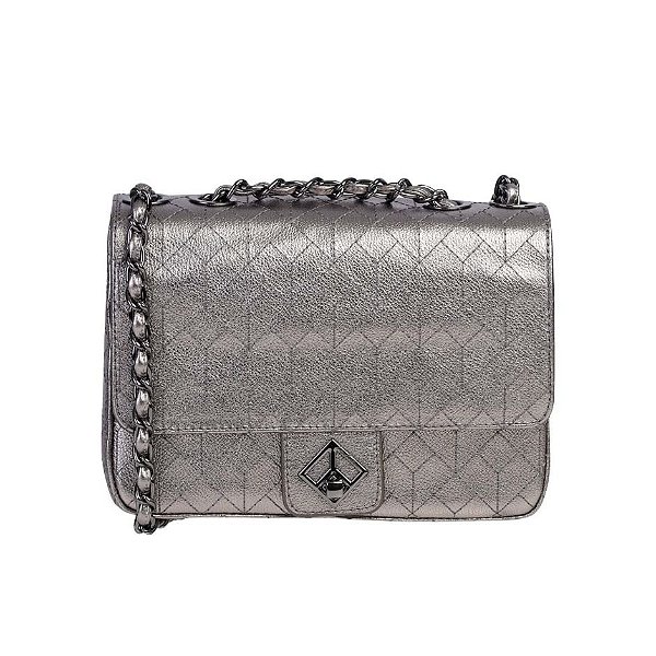 Bolsa Feminina Média Pesponto Alça Trançada Luiza Barcelos Chumbo