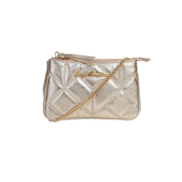 Bolsa Feminina Pequena Metalizada Prisma Alça Corrente Luiza Barcelos Dourada