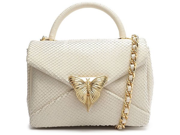 Bolsa Feminina Média Texturizada Alça Corrente Fecho Butterfly SS24 Schutz Off White