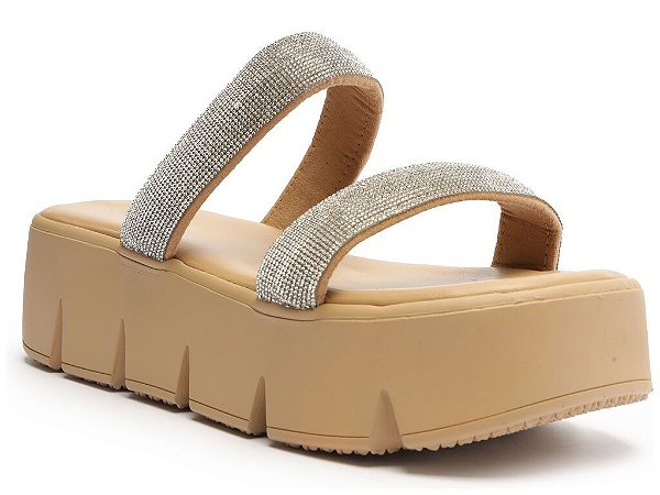 Papete Feminina Plataforma Tiras Strass SS24 Schutz Nude