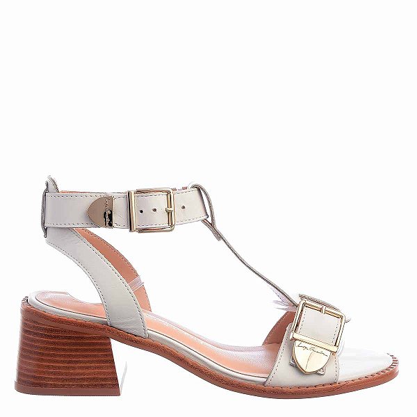 Sandália Feminina Salto Madeira Fivelas Luiza Barcelos Off White