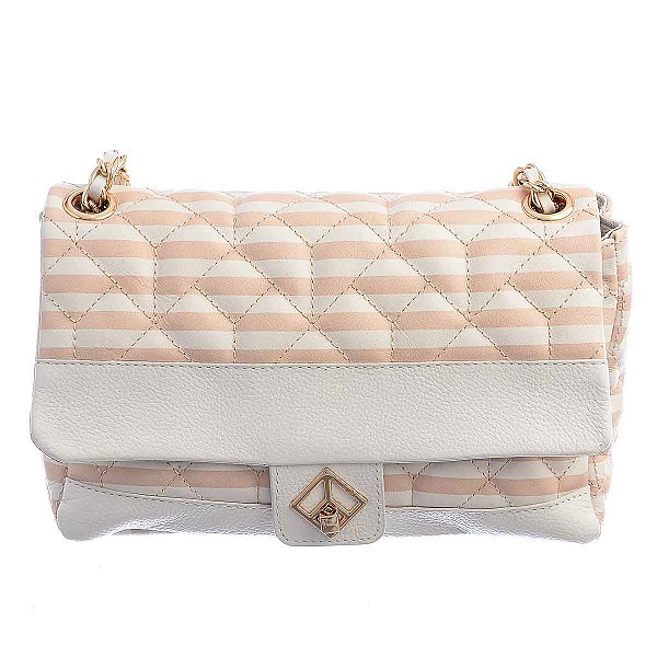 Bolsa Feminina Pequena Listrada Fecho Alça Corrente Luiza Barcelos Off White