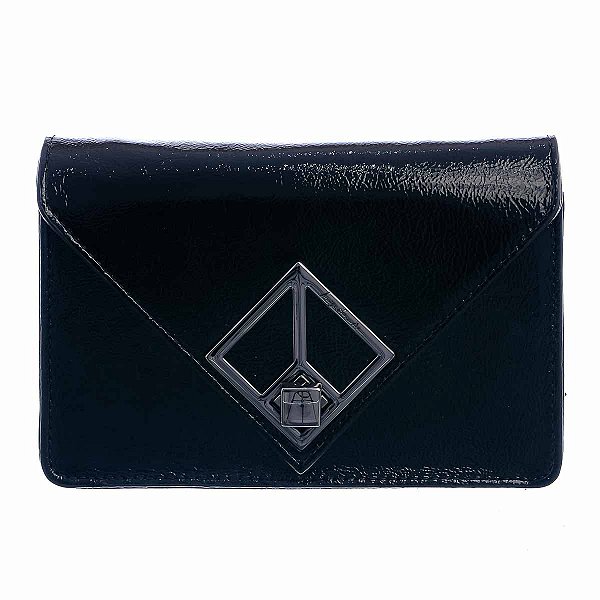 Bolsa Pequena Verniz Estruturada Corrente Luiza Barcelos Preto