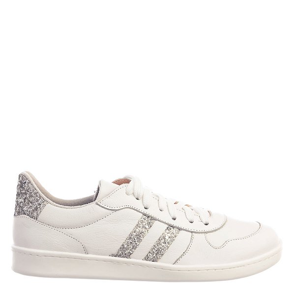 Tênis Miriam Couro Strass Prata Momentos Specchio Brand Branco