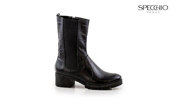 Bota Tati Elástico Salto Bloco Momentos Specchio Brand Preto