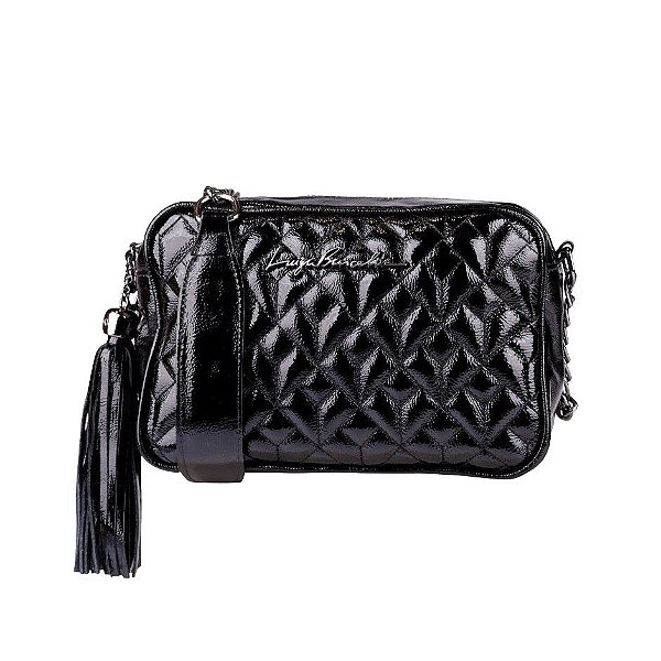 Bolsa Média Clássica Alça Corrente Verniz Luiza Barcelos Preto