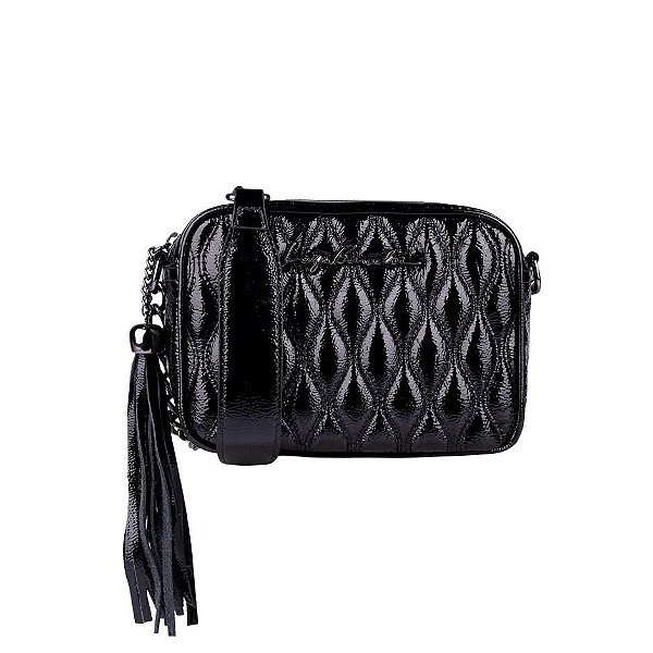 Bolsa Pequena Clássica Metelassê Corrente Verniz Luiza Barcelos Preto