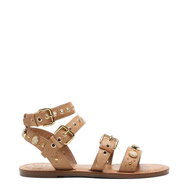 Rasteira Catherine Studs Aplicações Calf Vintage Effect Couro Vicenza Bege