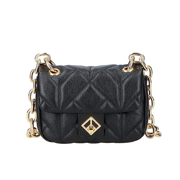 Bolsa Pequena Alça Tiracolo Corrente Couro Luiza Barecelos Preto