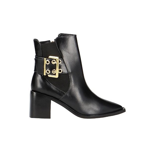 Bota Chelsea Salto Médio Bloco Couro Luiza Barcelos Preto