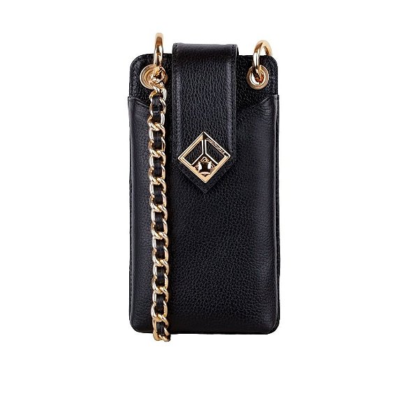 Mini Bolsa Porta Celular Corrente Couro Luiza Barcelos Preto