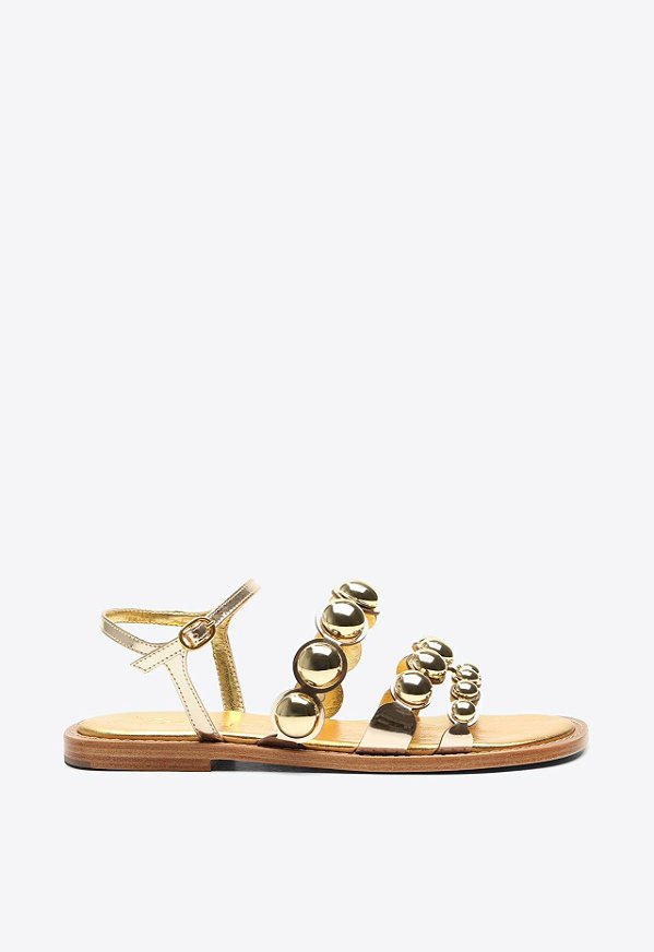 Rasteira Salto Baixo Flat Savanna Aplicações Balls Vicenza Dourado