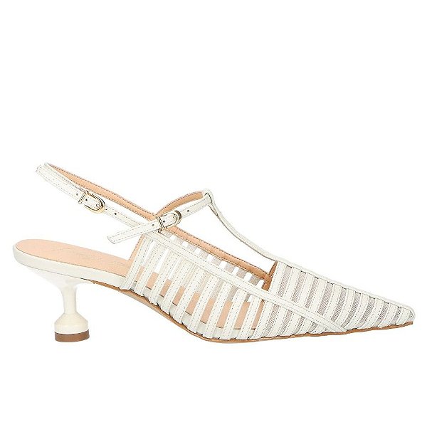 Scarpin Cage Flat Salto Médio Luiza Barcelos Off White