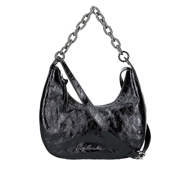 Bolsa Pequena Meia Lua Matelassê Verniz Luiza Barcelos Preto