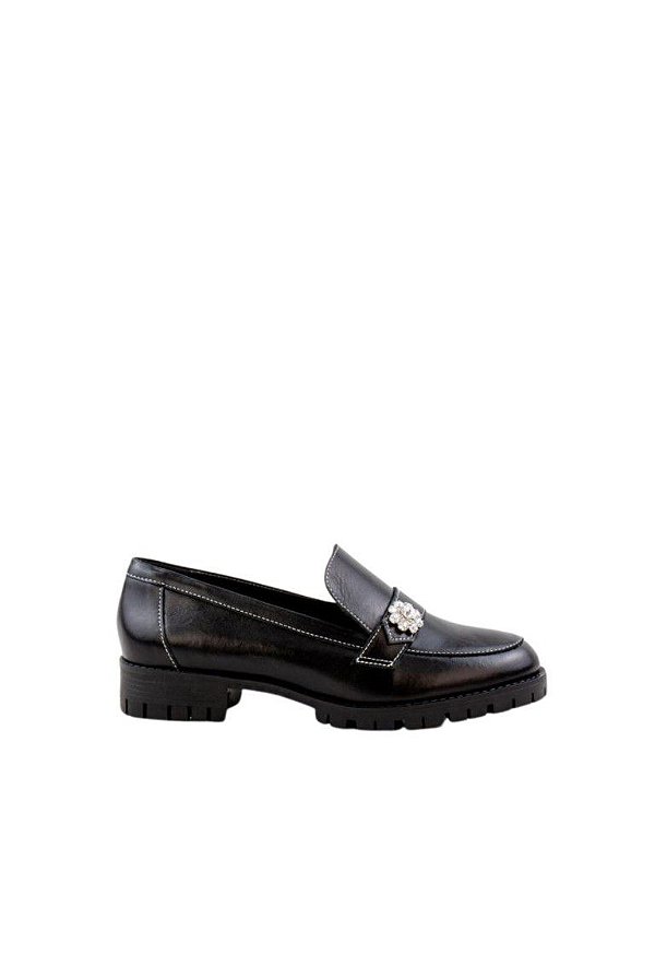Mocassim Analu Flor Strass Momentos 2 Specchio Brand Preto