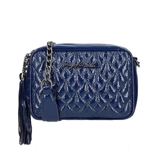 Bolsa Média Matelassê Verniz Alça Corrente Luiza Barcelos Azul Marinho